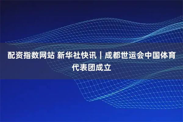 配资指数网站 新华社快讯｜成都世运会中国体育代表团成立